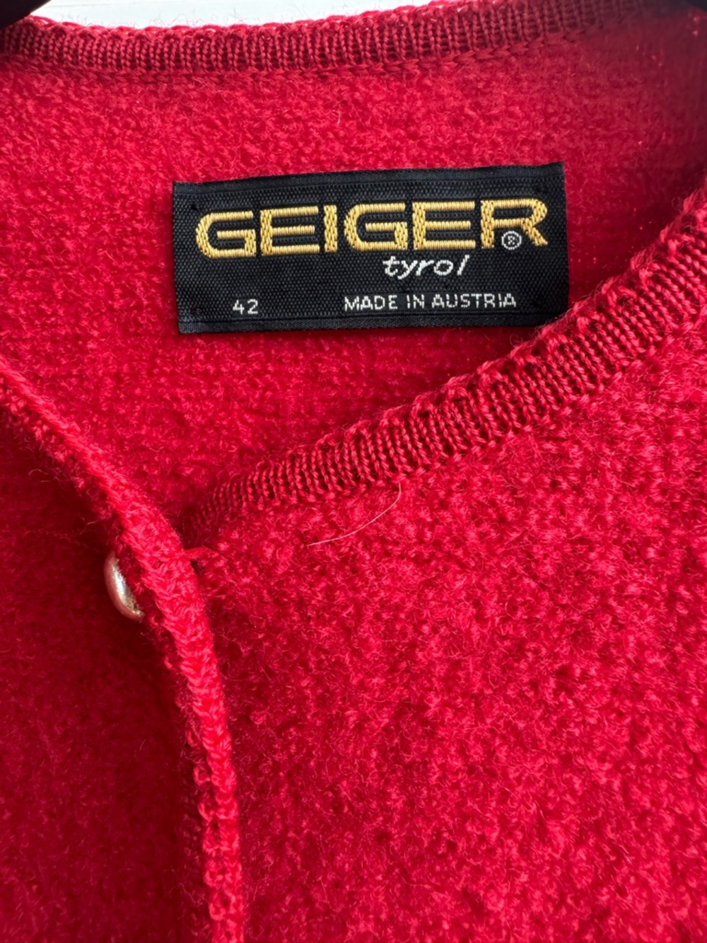 Geiger Tyrol Austria Boiled Wool Cardigan Knit Sweater Jacket Red Sz 42- Large - Picture 7 of 10